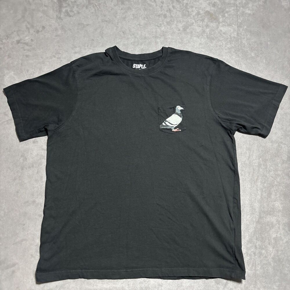 Staple Pigeon Mens Black Pocket T-Shirt Embroidered Bird Logo XXL Streetwear